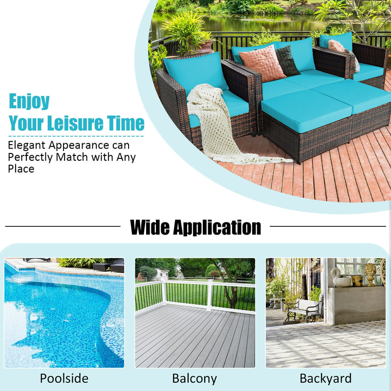 Costway - 5 Pieces Patio Cushioned Rattan Furniture Set-Turquoise