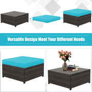 Costway - 5 Pieces Patio Cushioned Rattan Furniture Set-Turquoise