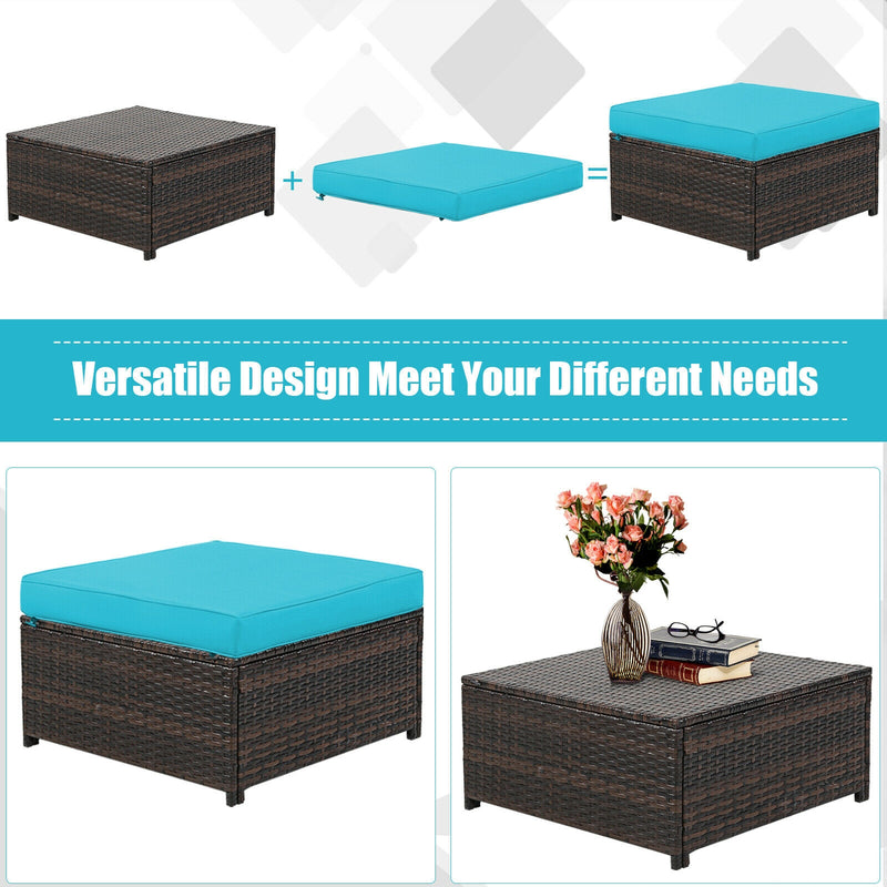 Costway - 5 Pieces Patio Cushioned Rattan Furniture Set-Turquoise