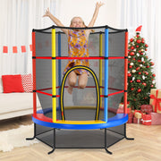 Costway - 55 Inch Kids Recreational Trampoline Bouncing Jumping Mat with Enclosure Net-Yellow