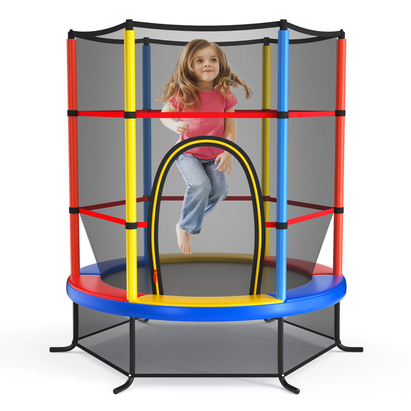 Costway - 55 Inch Kids Recreational Trampoline Bouncing Jumping Mat with Enclosure Net-Yellow