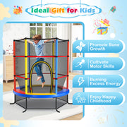 Costway - 55 Inch Kids Recreational Trampoline Bouncing Jumping Mat with Enclosure Net-Yellow