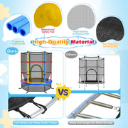 Costway - 55 Inch Kids Recreational Trampoline Bouncing Jumping Mat with Enclosure Net-Yellow