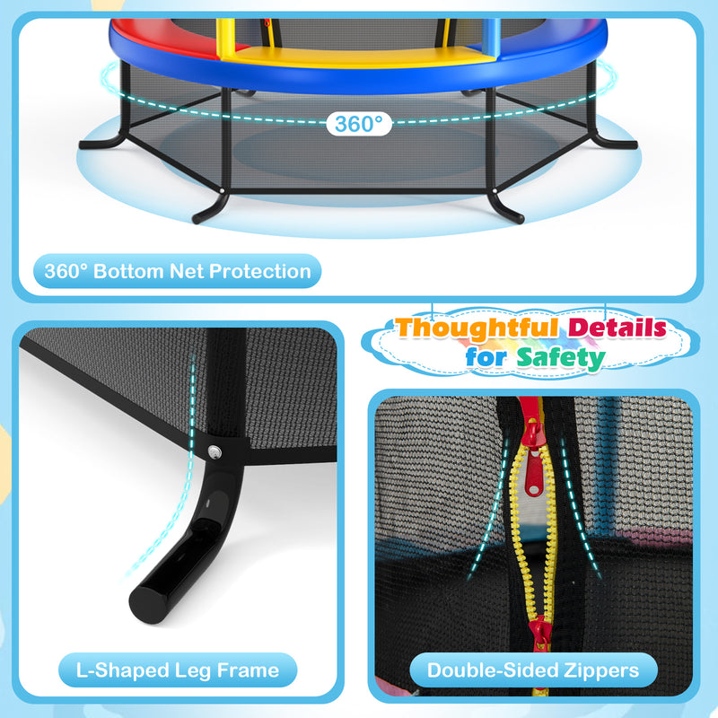 Costway - 55 Inch Kids Recreational Trampoline Bouncing Jumping Mat with Enclosure Net-Yellow