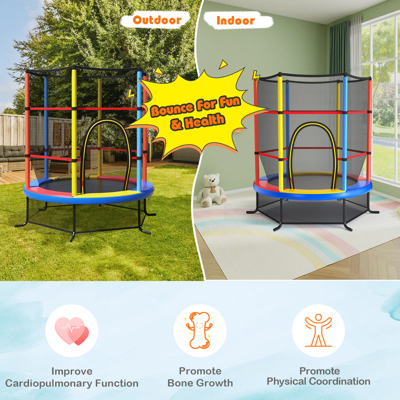 Costway - 55 Inch Kids Recreational Trampoline Bouncing Jumping Mat with Enclosure Net-Yellow