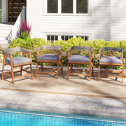 Costway - Outdoor Acacia Wood Patio Wicker Dining Chairs Set of 4 with Seat Cushion-Gray