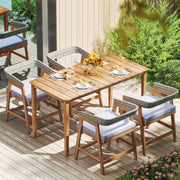 Costway - Outdoor Acacia Wood Patio Wicker Dining Chairs Set of 4 with Seat Cushion-Gray
