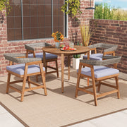 Costway - Outdoor Acacia Wood Patio Wicker Dining Chairs Set of 4 with Seat Cushion-Gray