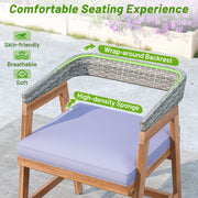 Costway - Outdoor Acacia Wood Patio Wicker Dining Chairs Set of 4 with Seat Cushion-Gray