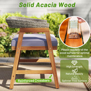 Costway - Outdoor Acacia Wood Patio Wicker Dining Chairs Set of 4 with Seat Cushion-Gray