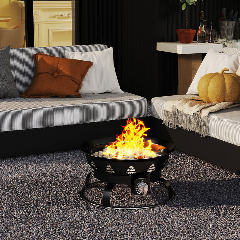 Costway - 21 Inch Diameter Propane Gas Fire Pit Patio Portable Fire Bowl-Black