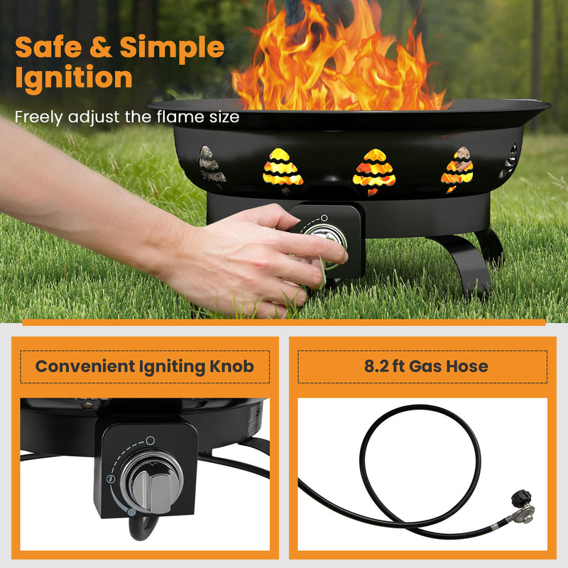 Costway - 21 Inch Diameter Propane Gas Fire Pit Patio Portable Fire Bowl-Black