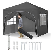 Costway - 10 X 10 FT Pop up Canopy Tent with 4 Removable Sidewall-Gray