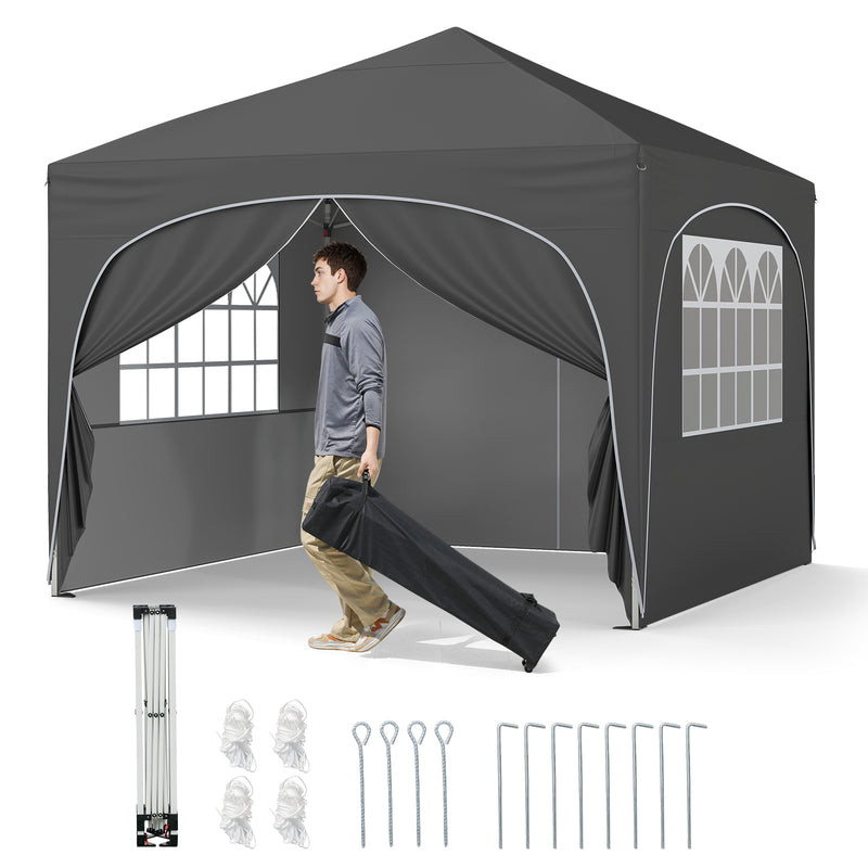Costway - 10 X 10 FT Pop up Canopy Tent with 4 Removable Sidewall-Gray