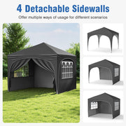 Costway - 10 X 10 FT Pop up Canopy Tent with 4 Removable Sidewall-Gray