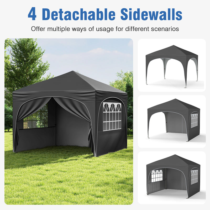 Costway - 10 X 10 FT Pop up Canopy Tent with 4 Removable Sidewall-Gray