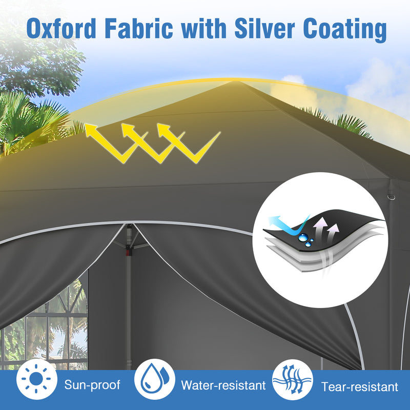 Costway - 10 X 10 FT Pop up Canopy Tent with 4 Removable Sidewall-Gray