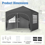 Costway - 10 X 10 FT Pop up Canopy Tent with 4 Removable Sidewall-Gray