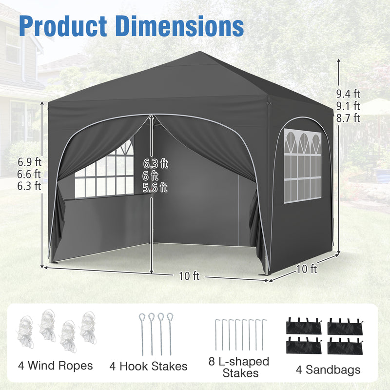 Costway - 10 X 10 FT Pop up Canopy Tent with 4 Removable Sidewall-Gray