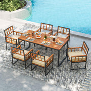Costway - Set of 6 Patio Dining Chairs Acacia Wood Armchairs with Cushions
