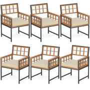 Costway - Set of 6 Patio Dining Chairs Acacia Wood Armchairs with Cushions