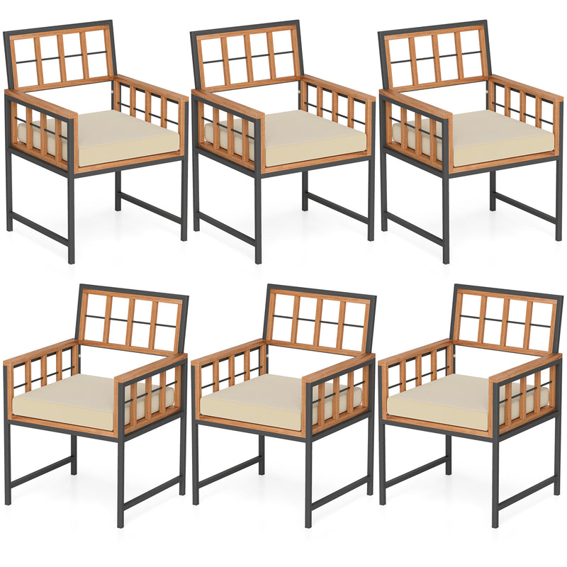 Costway - Set of 6 Patio Dining Chairs Acacia Wood Armchairs with Cushions