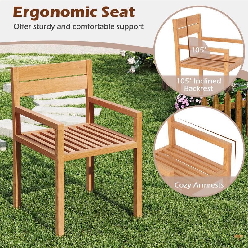 Costway - Outdoor Patio Dining Teak Wood Armchair