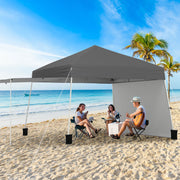 Costway - 14 x 9.2 Feet Pop up Canopy Tent with 2 Convertible Sidewalls to Awning and Stakes-Gray