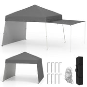 Costway - 14 x 9.2 Feet Pop up Canopy Tent with 2 Convertible Sidewalls to Awning and Stakes-Gray
