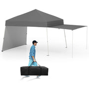 Costway - 14 x 9.2 Feet Pop up Canopy Tent with 2 Convertible Sidewalls to Awning and Stakes-Gray