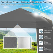 Costway - 14 x 9.2 Feet Pop up Canopy Tent with 2 Convertible Sidewalls to Awning and Stakes-Gray
