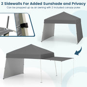 Costway - 14 x 9.2 Feet Pop up Canopy Tent with 2 Convertible Sidewalls to Awning and Stakes-Gray