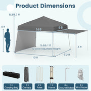 Costway - 14 x 9.2 Feet Pop up Canopy Tent with 2 Convertible Sidewalls to Awning and Stakes-Gray
