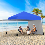 Costway - 14 x 9.2 Feet Pop up Canopy Tent with 2 Convertible Sidewalls to Awning and Stakes-Blue