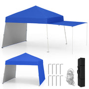 Costway - 14 x 9.2 Feet Pop up Canopy Tent with 2 Convertible Sidewalls to Awning and Stakes-Blue