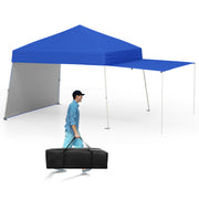 Costway - 14 x 9.2 Feet Pop up Canopy Tent with 2 Convertible Sidewalls to Awning and Stakes-Blue