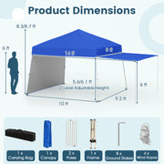 Costway - 14 x 9.2 Feet Pop up Canopy Tent with 2 Convertible Sidewalls to Awning and Stakes-Blue