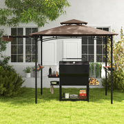 Costway - 11 x 5 FT Grill Gazebo with Side Awning and Double-Tiered Top-Brown
