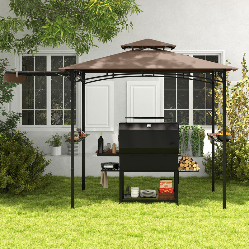 Costway - 11 x 5 FT Grill Gazebo with Side Awning and Double-Tiered Top-Brown