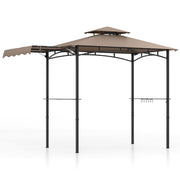 Costway - 11 x 5 FT Grill Gazebo with Side Awning and Double-Tiered Top-Brown