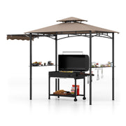 Costway - 11 x 5 FT Grill Gazebo with Side Awning and Double-Tiered Top-Brown