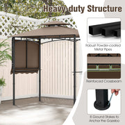 Costway - 11 x 5 FT Grill Gazebo with Side Awning and Double-Tiered Top-Brown
