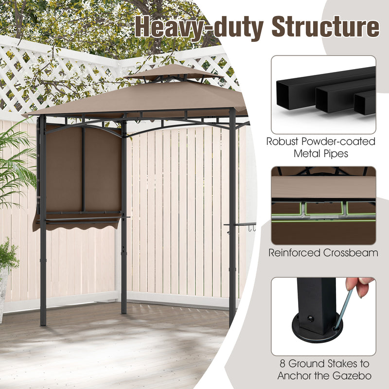 Costway - 11 x 5 FT Grill Gazebo with Side Awning and Double-Tiered Top-Brown