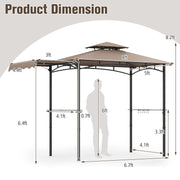 Costway - 11 x 5 FT Grill Gazebo with Side Awning and Double-Tiered Top-Brown
