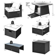 Costway - 9 Pieces Outdoor Wicker Sectional with 35 Inch Gas Fire Pit Table-Red