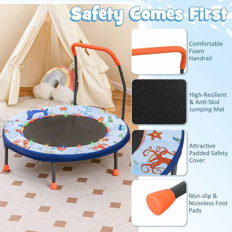 Costway - Mini Trampoline Folding Small Rebounder for Kids with Lights-Blue
