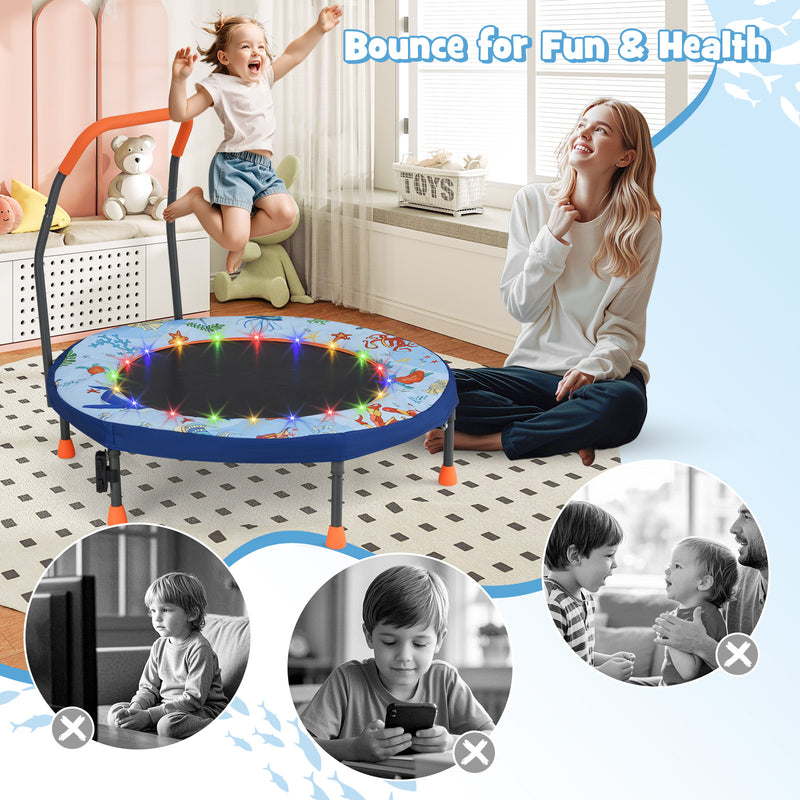 Costway - Mini Trampoline Folding Small Rebounder for Kids with Lights-Blue