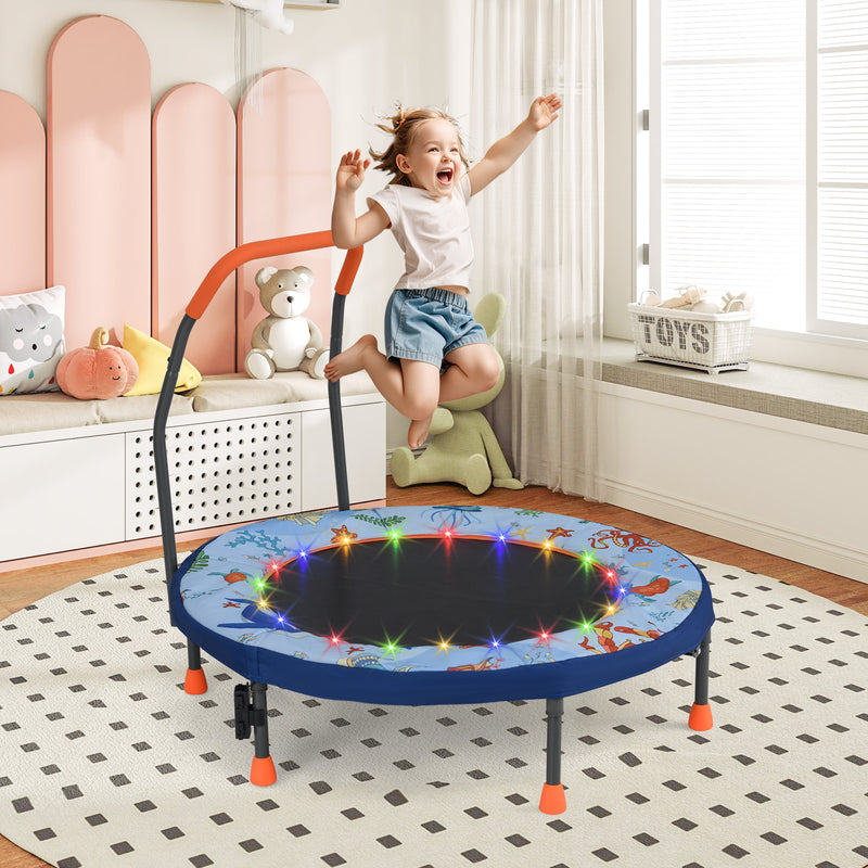Costway - Mini Trampoline Folding Small Rebounder for Kids with Lights-Blue