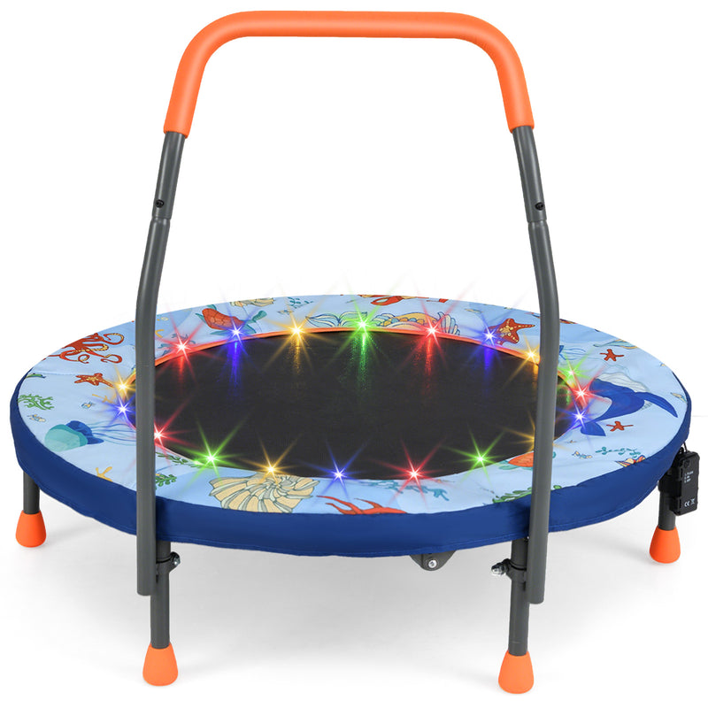 Costway - Mini Trampoline Folding Small Rebounder for Kids with Lights-Blue