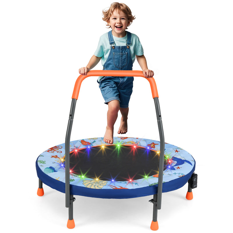 Costway - Mini Trampoline Folding Small Rebounder for Kids with Lights-Blue